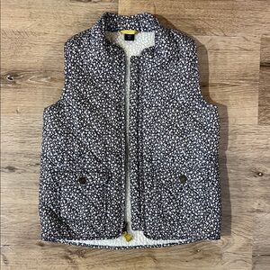 GAP Navy Floral Quilted Vest with White Sherpa Lining